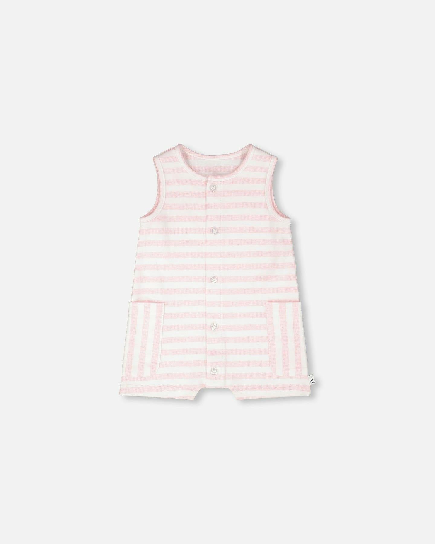 Cotton Striped Romper White And Pink Stripes