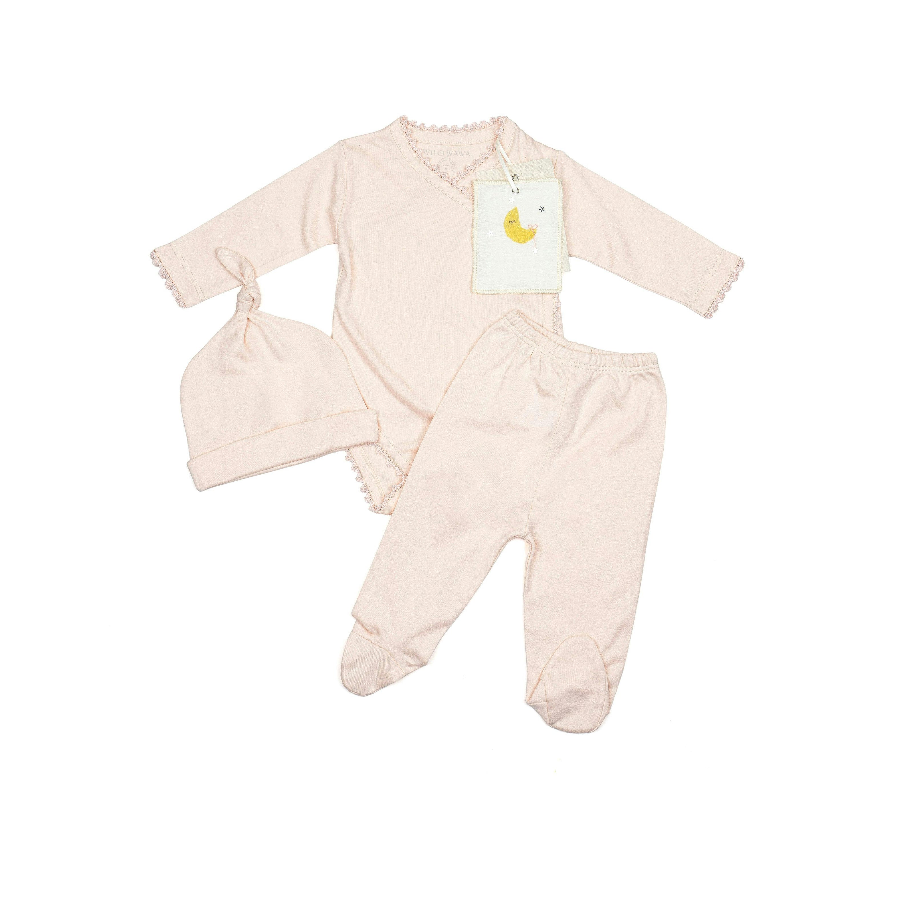 Crochet Trim Three Piece Set in Pink