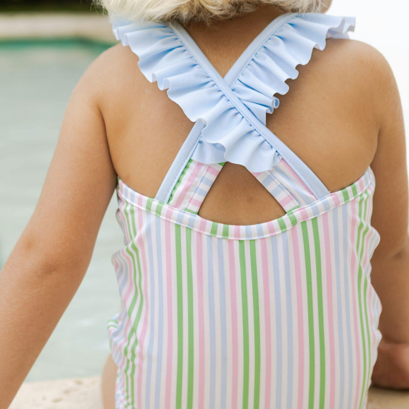 Ruffled One Piece Swimsuit - Summer Stripe