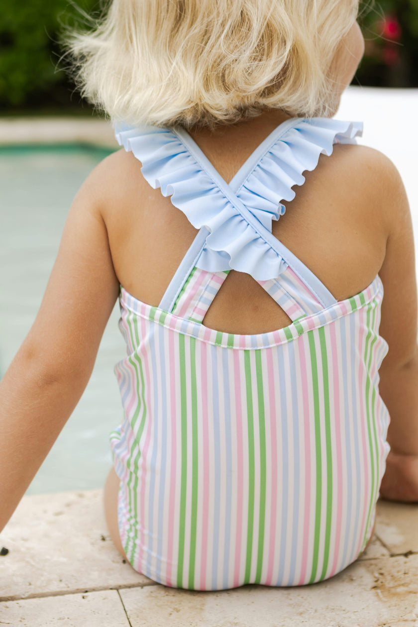 Ruffled One Piece Swimsuit - Summer Stripe