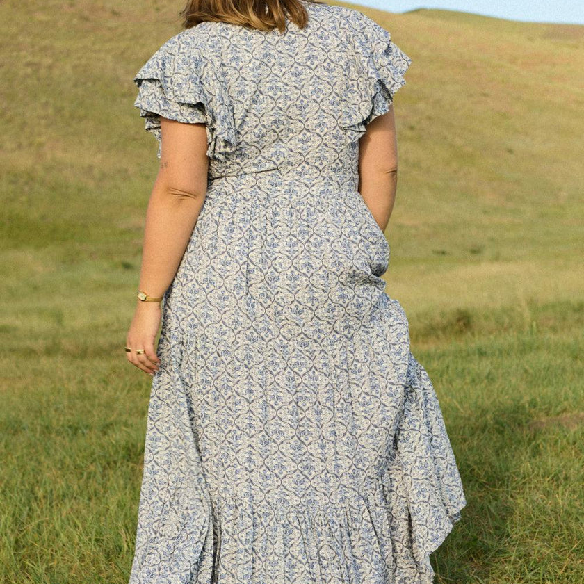 Trixie Dress in Blue Moroccan Tile