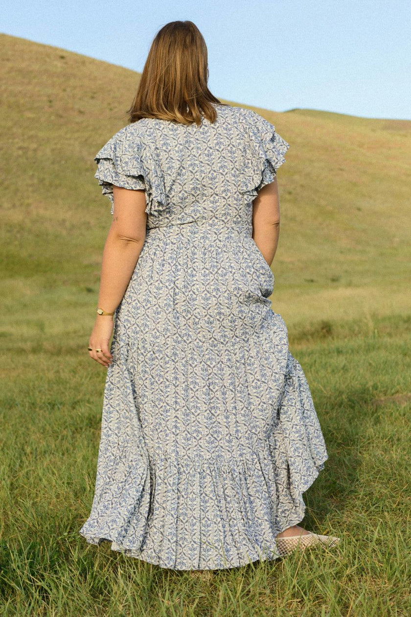 Trixie Dress in Blue Moroccan Tile