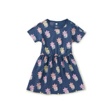 Short Sleeve Twirl Dress, Kitty Flower Power