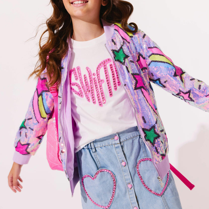 Pink Gem Hearts Denim Skirt