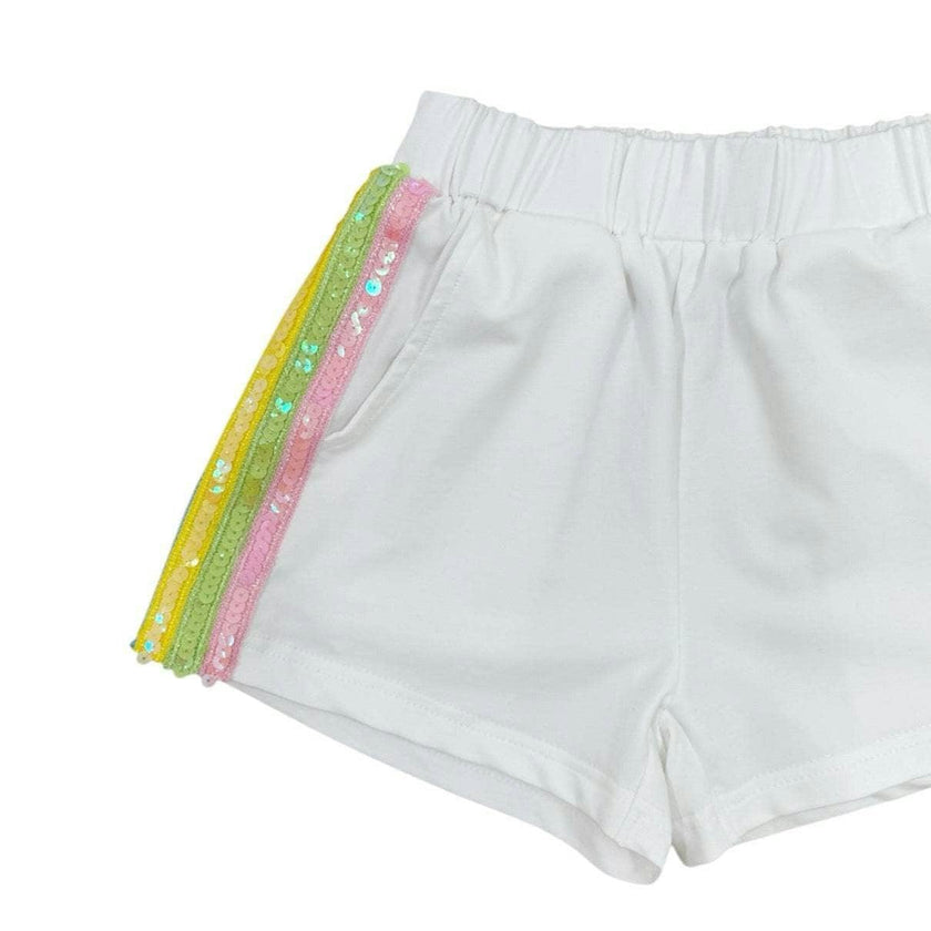 White Rainbow Stripe Short Set