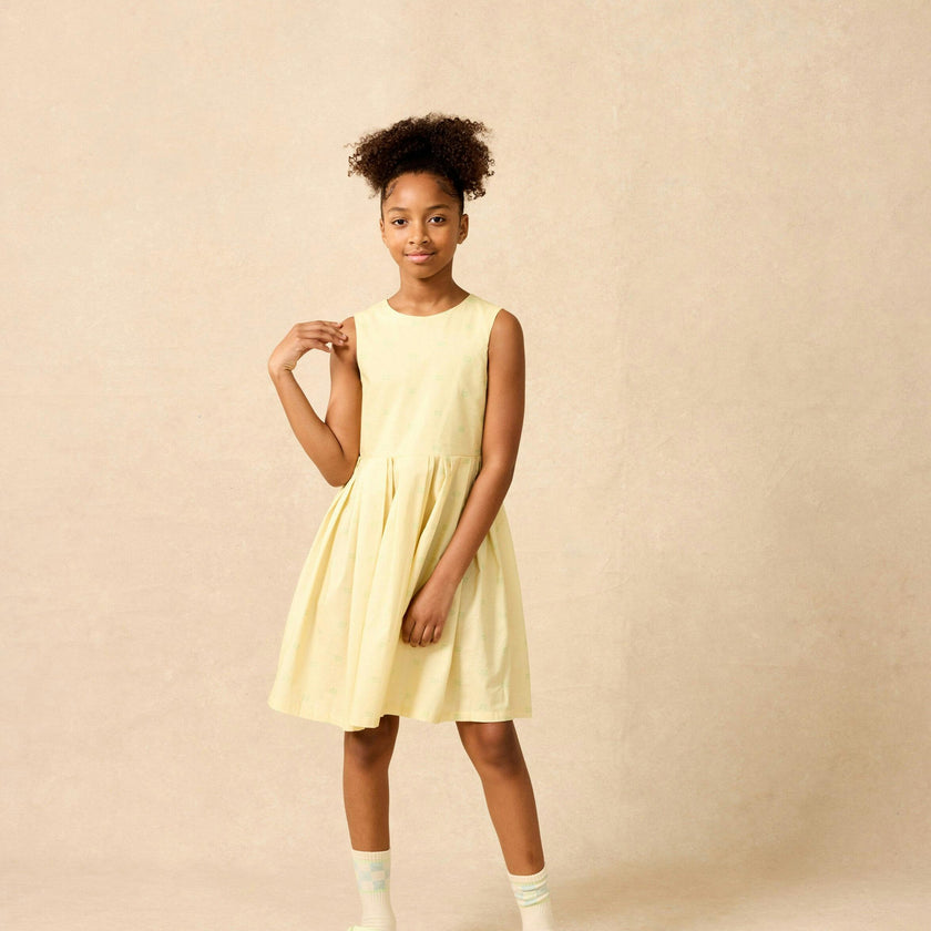 Organic Button Back Dress in Buttercup