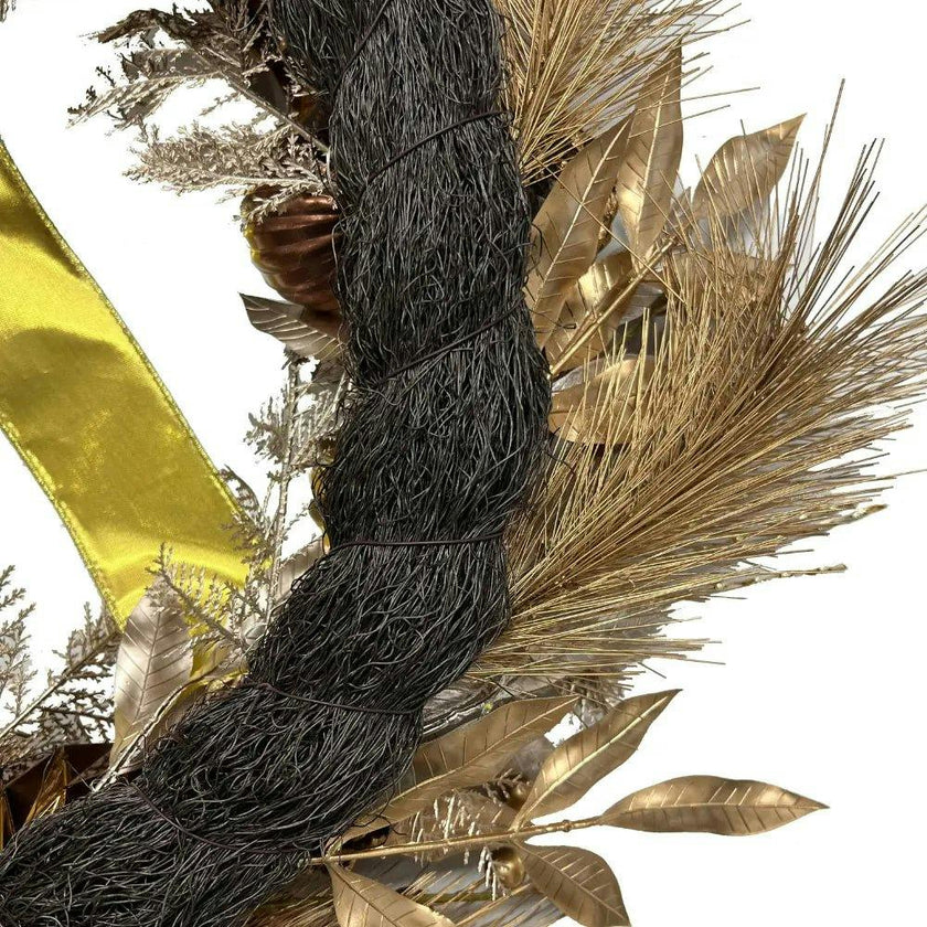 26" Gold Bow, Pinecone & Ornament Wreath Pre-Lit