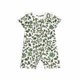 Organic Snap Romper in Green Leaves