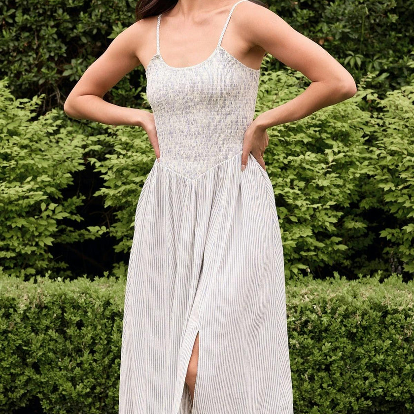 Maxwell Dress in Blue & White Pinstripe