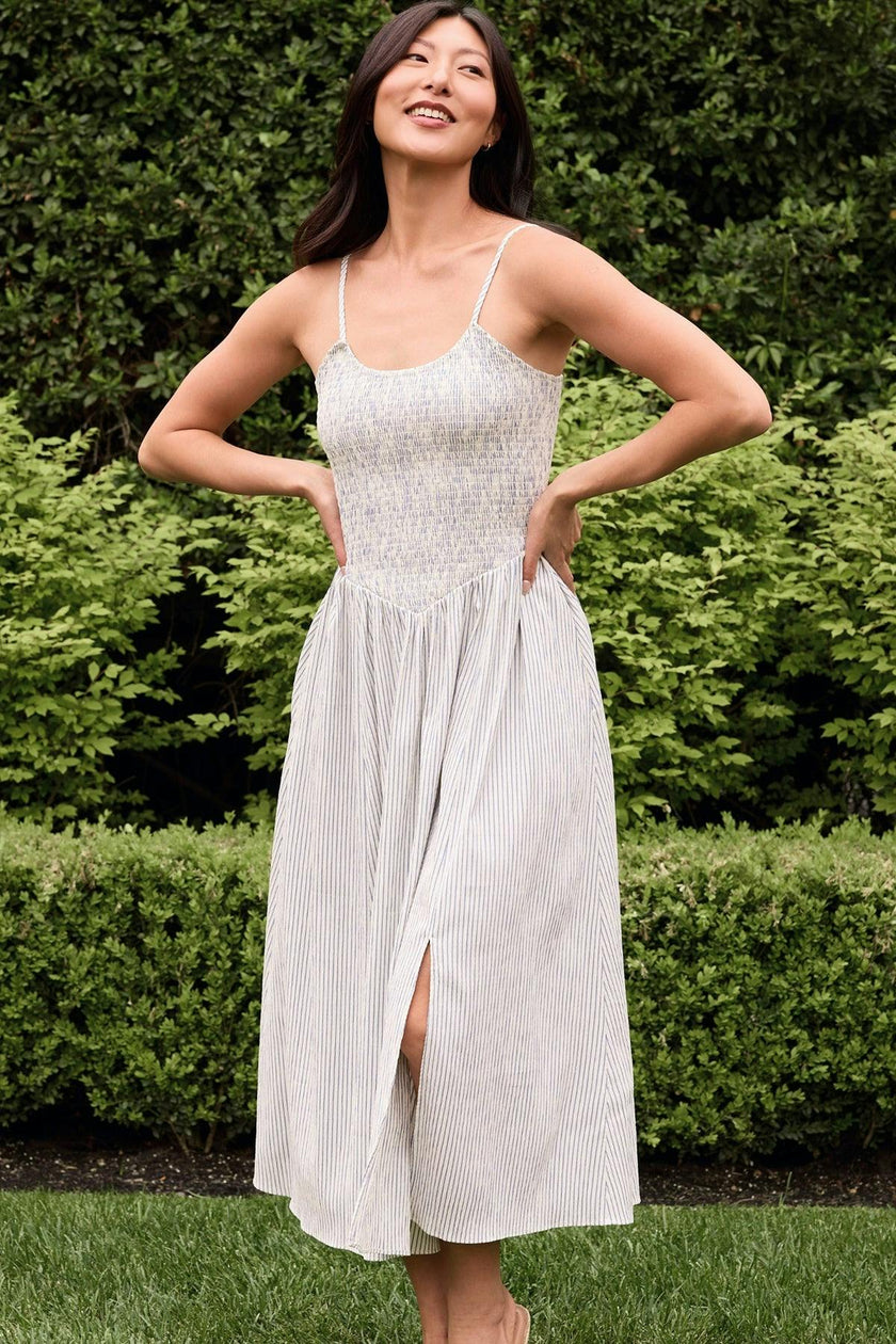 Maxwell Dress in Blue & White Pinstripe