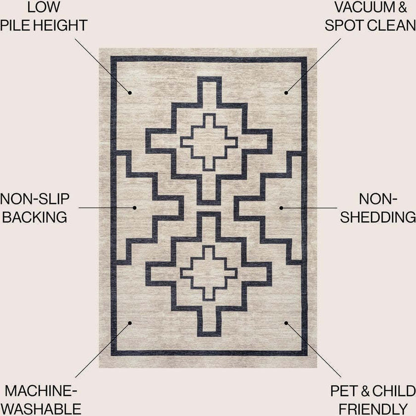 Ashkii Minimalist Medallion Machine-washable Area Rug