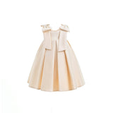 Champagne Gold Palermo Satin Bow Pleated Dress