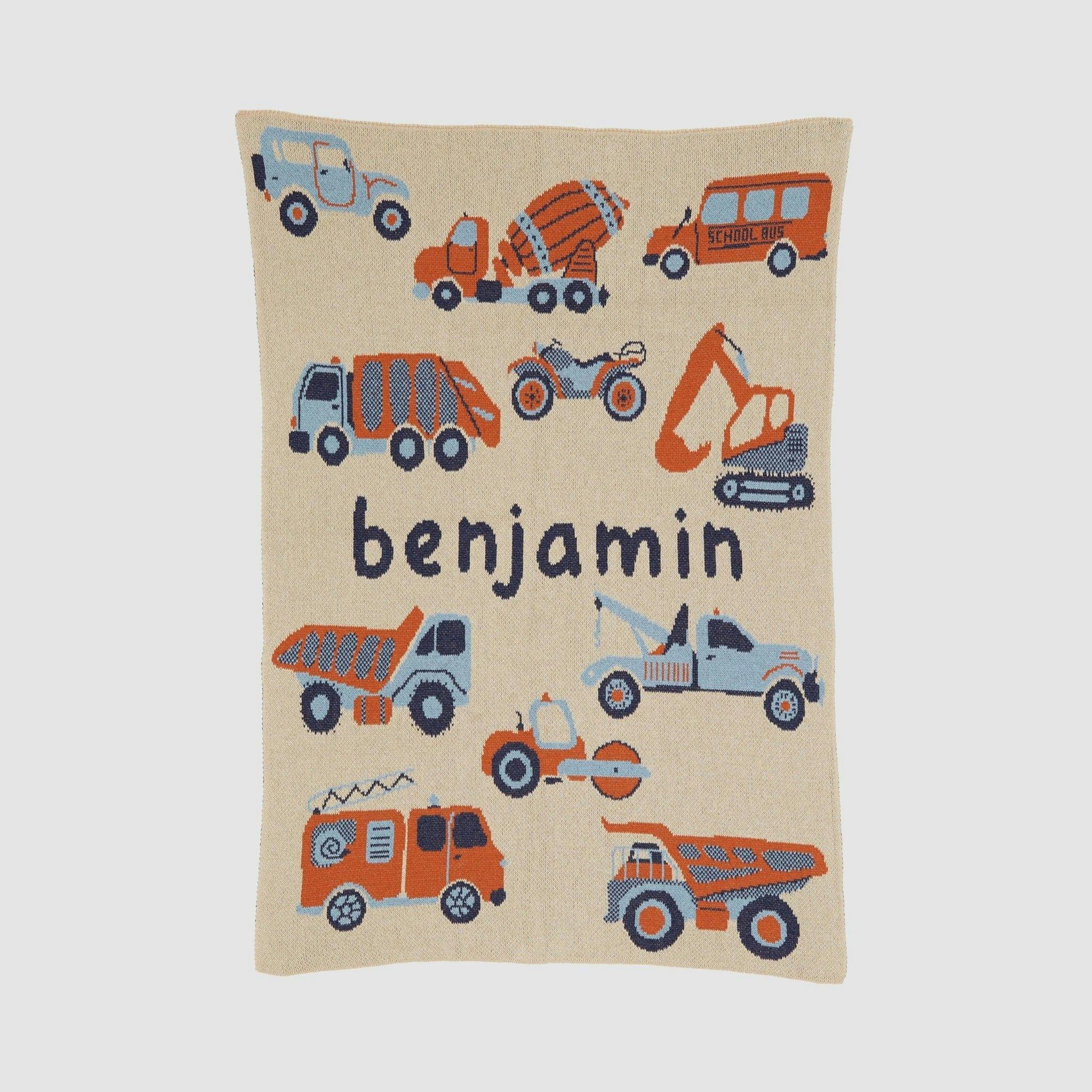 Custom Personalized Baby Sustainable Knit Throw Blanket - Trucks