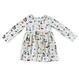 Long Sleeve Henley Dress Christmas Dogs