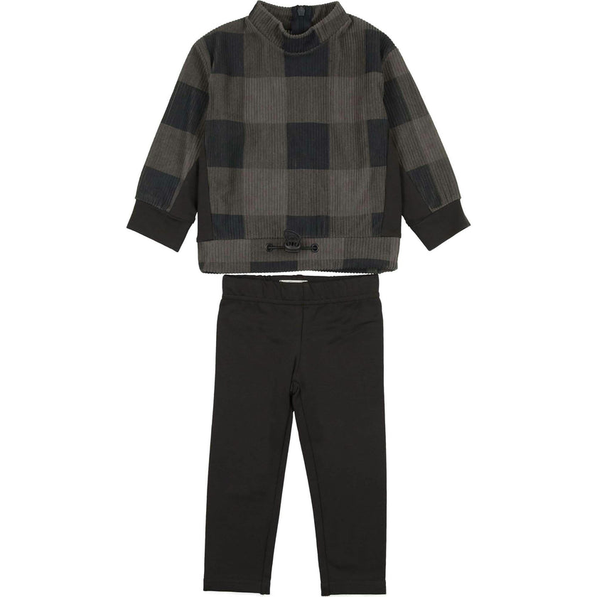 Baby Unisex Corduroy Plaid Neck Shirt & Solid Pant Set
