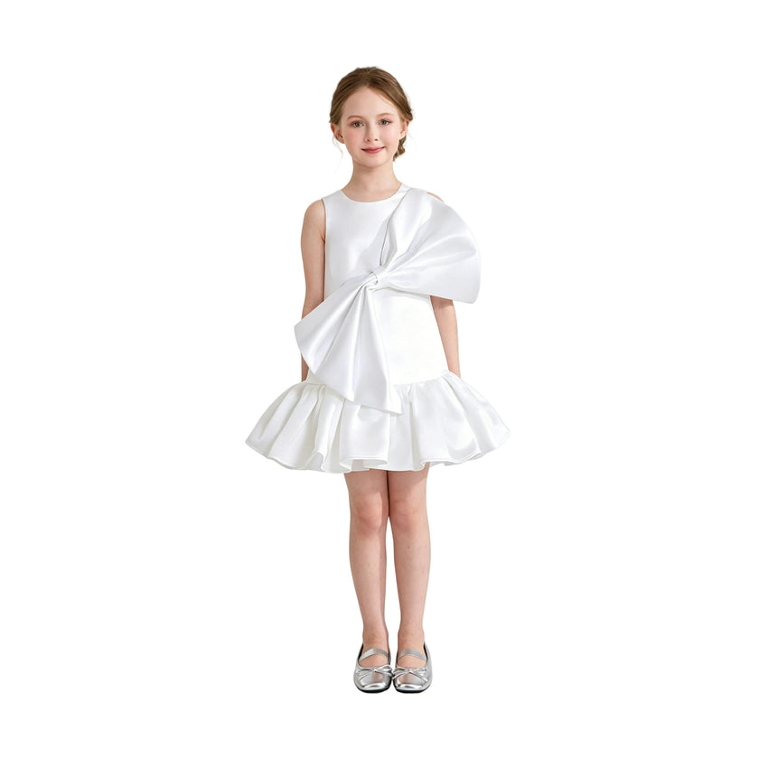 White Dahlielle Satin Bow Dress