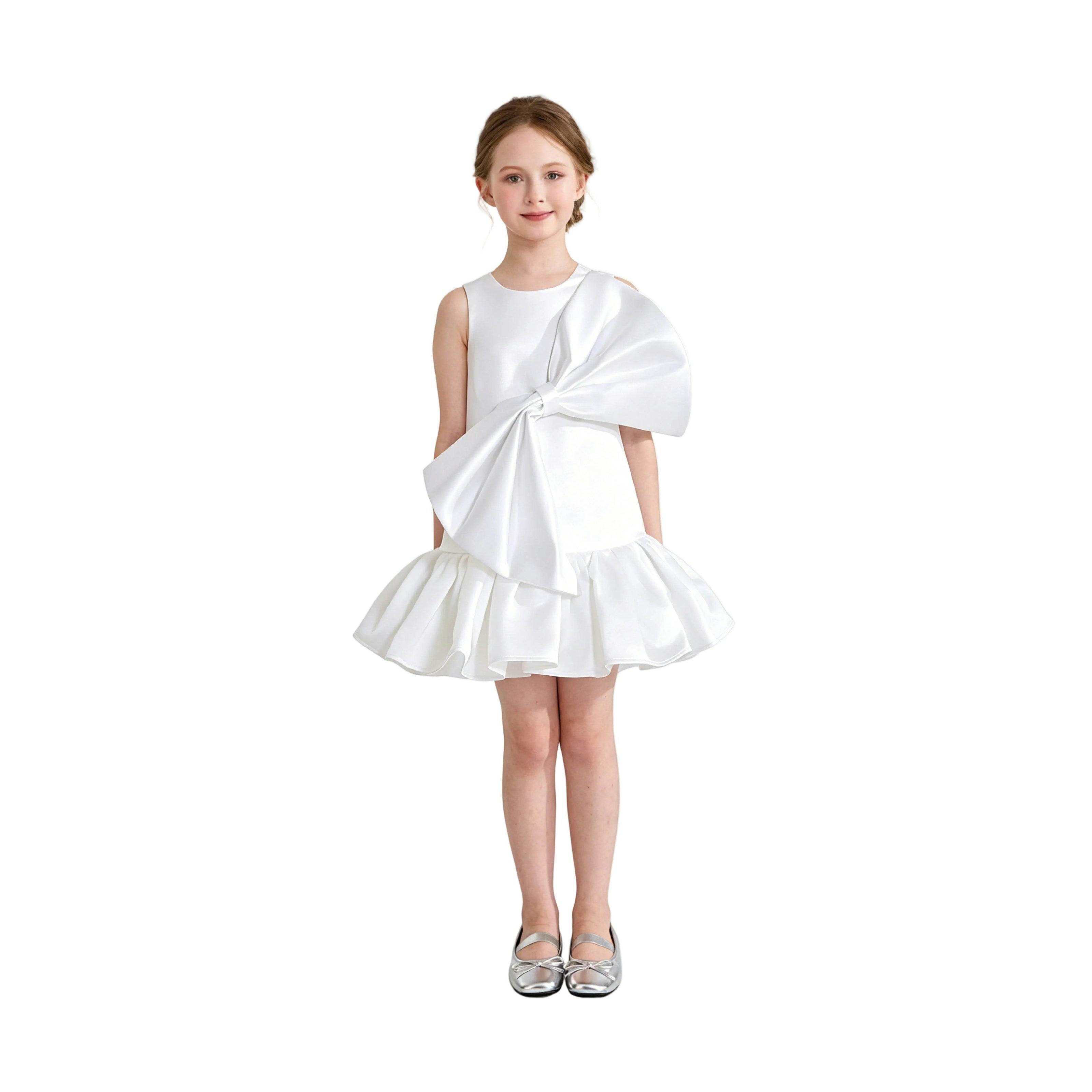White Dahlielle Satin Bow Dress