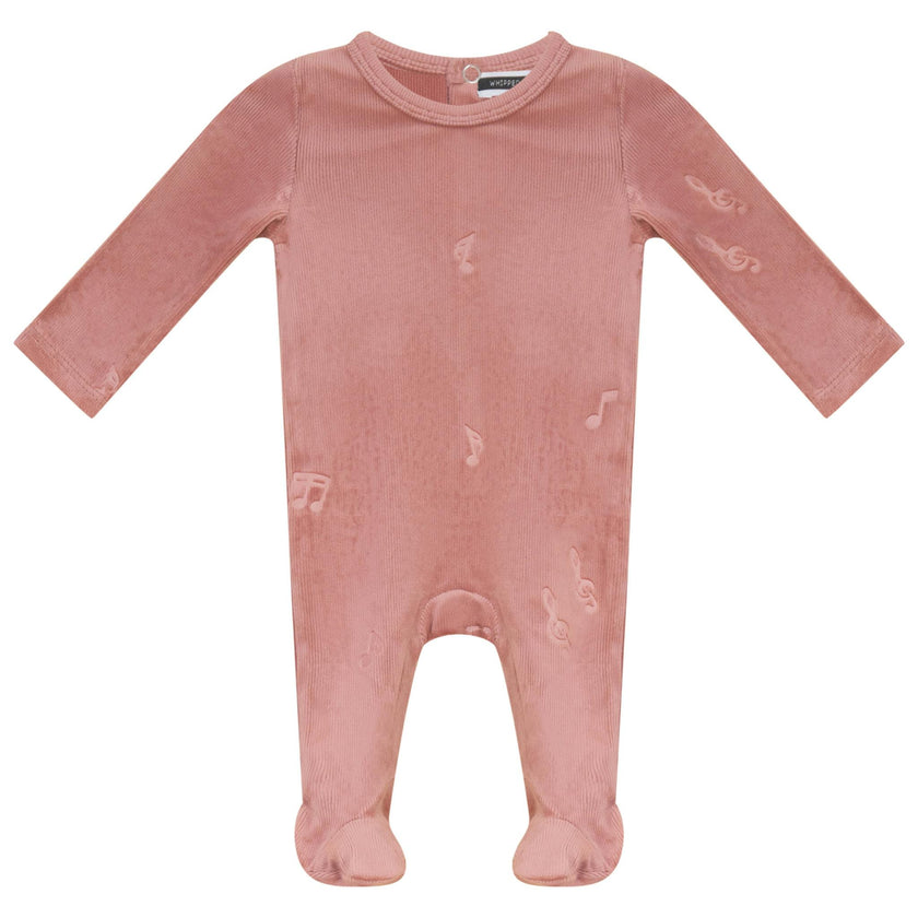 Music Notes Embossed Rib Velour Footie