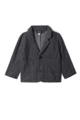 Herringbone Stretch Button Front Long Sleeve Blazer