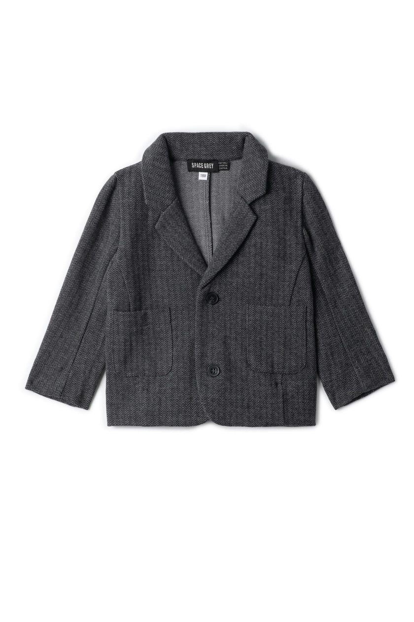 Herringbone Stretch Button Front Long Sleeve Blazer
