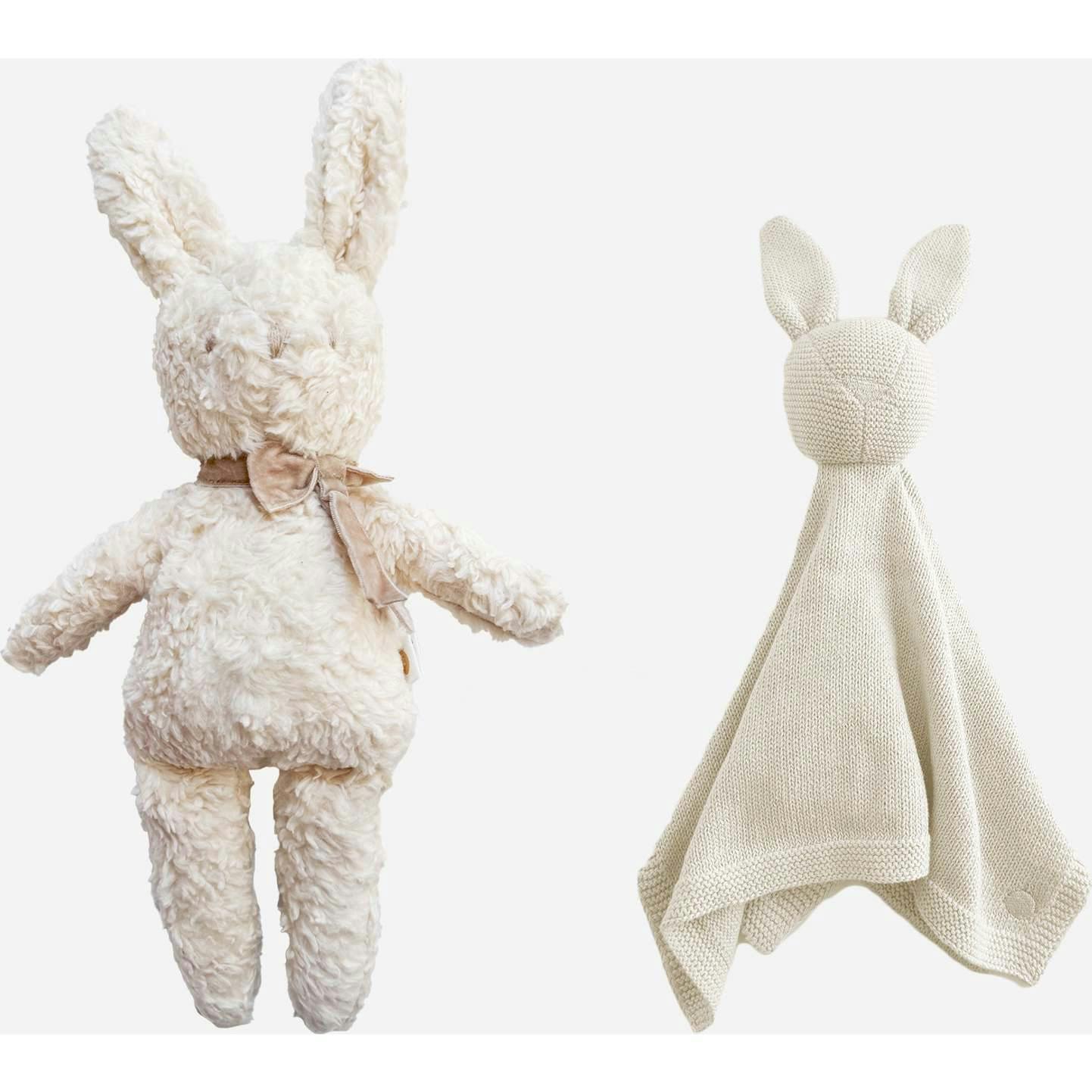 Charlie Bunny Plush Toy Lovey Set - Taupe and Cream