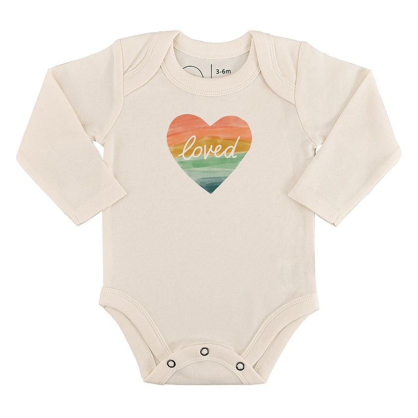 long sleeve graphic bodysuit | loved rainbow heart