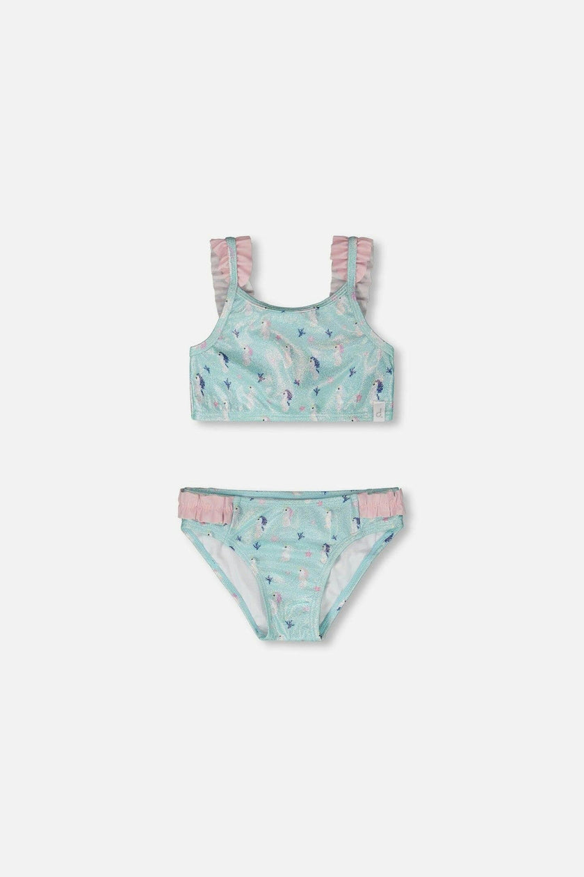 Two-Piece Swimsuit Blue Seahorse Print