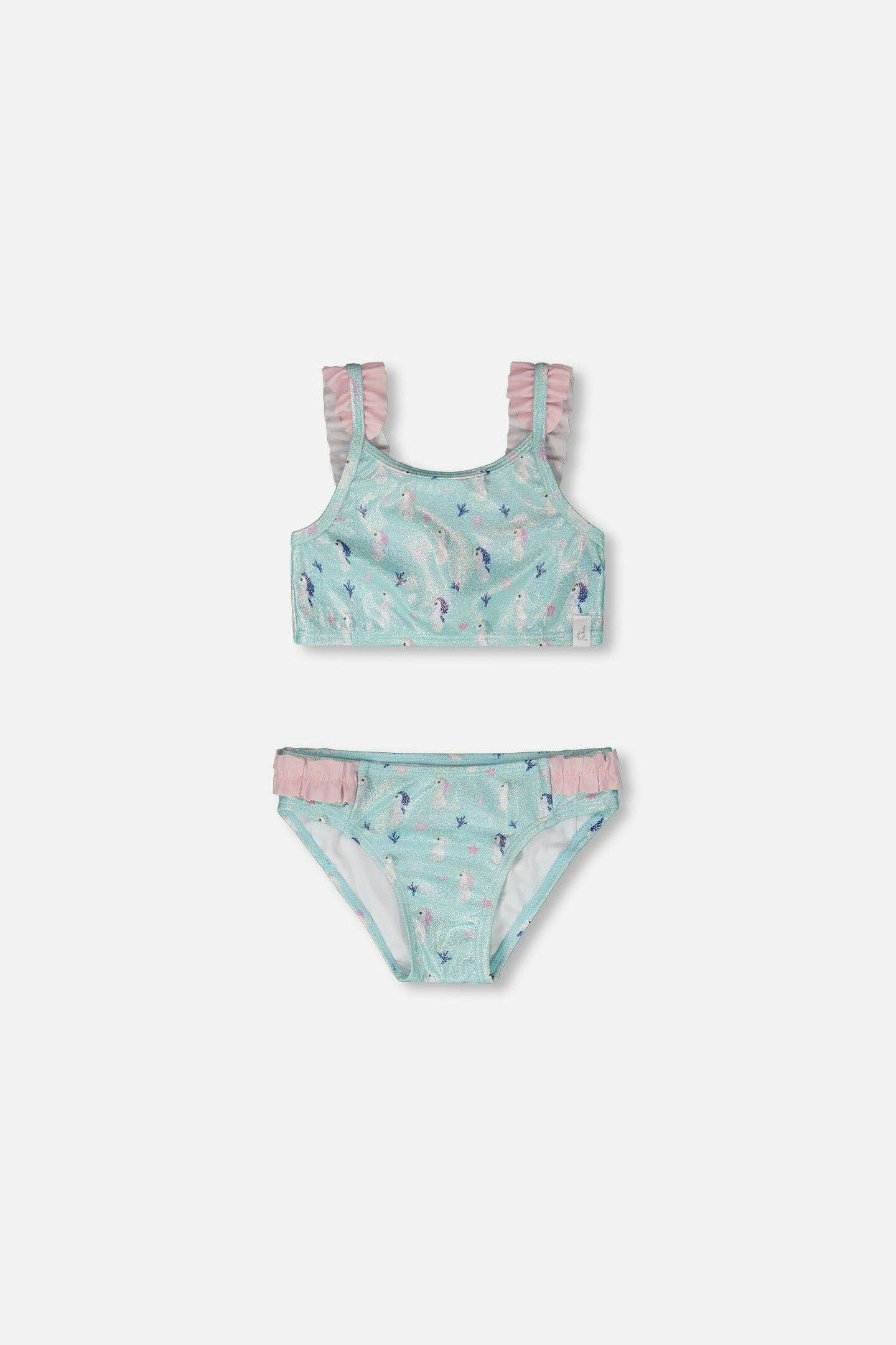 Two-Piece Swimsuit Blue Seahorse Print