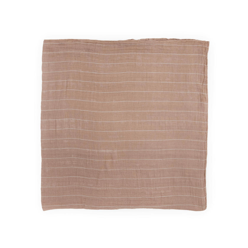 Cotton Muslin Swaddle Blanket - Mauve Stripe