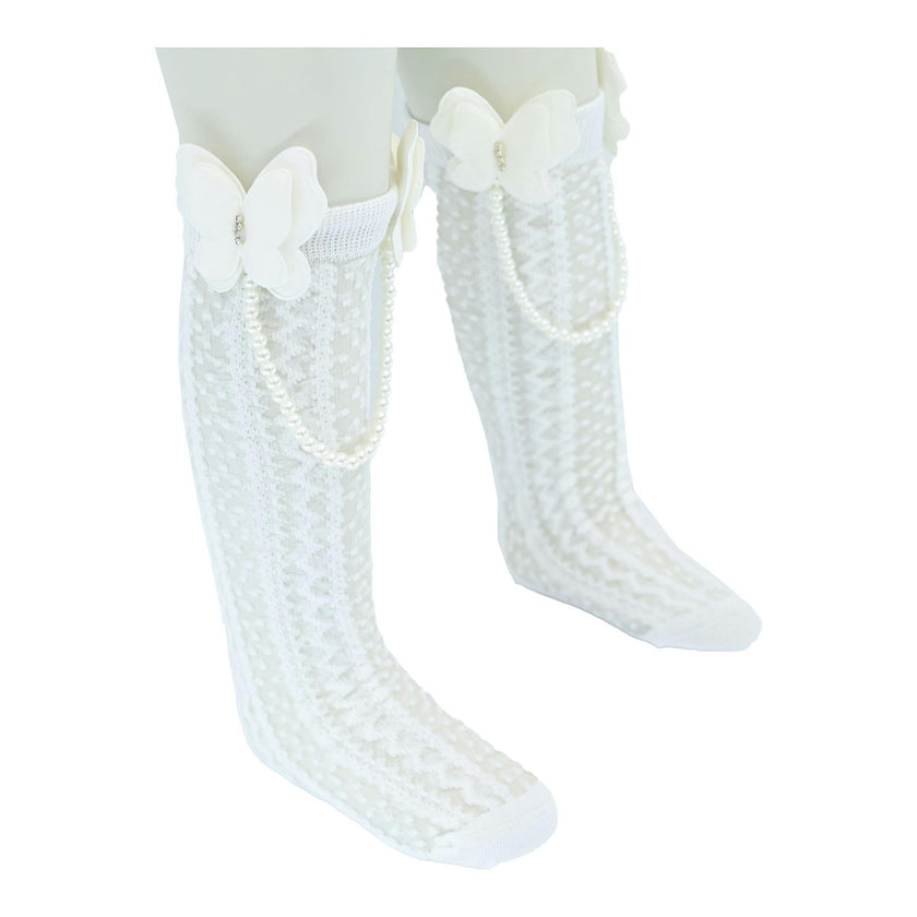 Butterfly Lace Pearl Link Socks