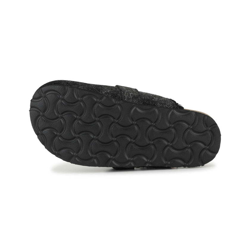 Black Textured Buckle Slip-Ons