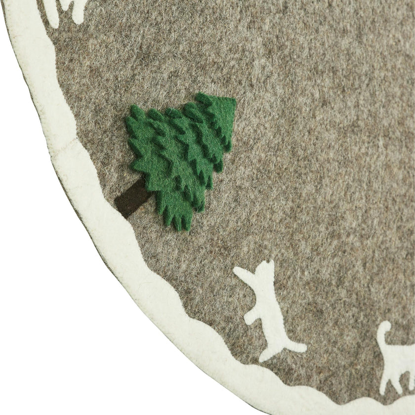 Handmade Felted Cats and Green Trees Grey Christmas Tree Skirt 36",