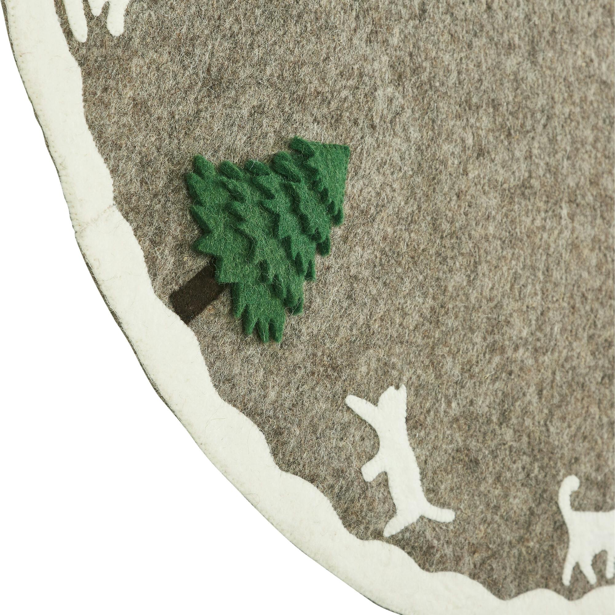 Handmade Felted Cats and Green Trees Grey Christmas Tree Skirt 36