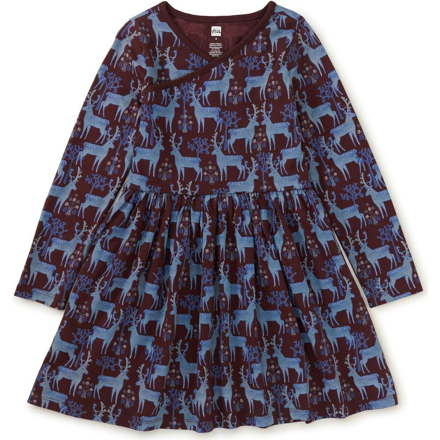 Long Sleeve Wrap Neck Dress, Blue