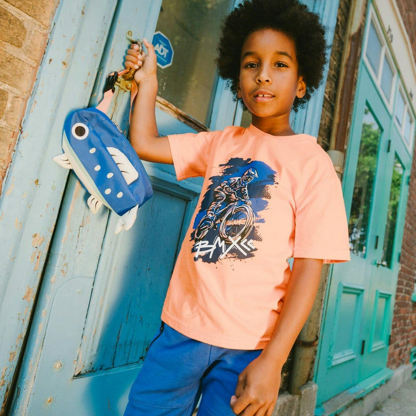 Organic Cotton Jersey T-Shirt With Bmx Print Orange