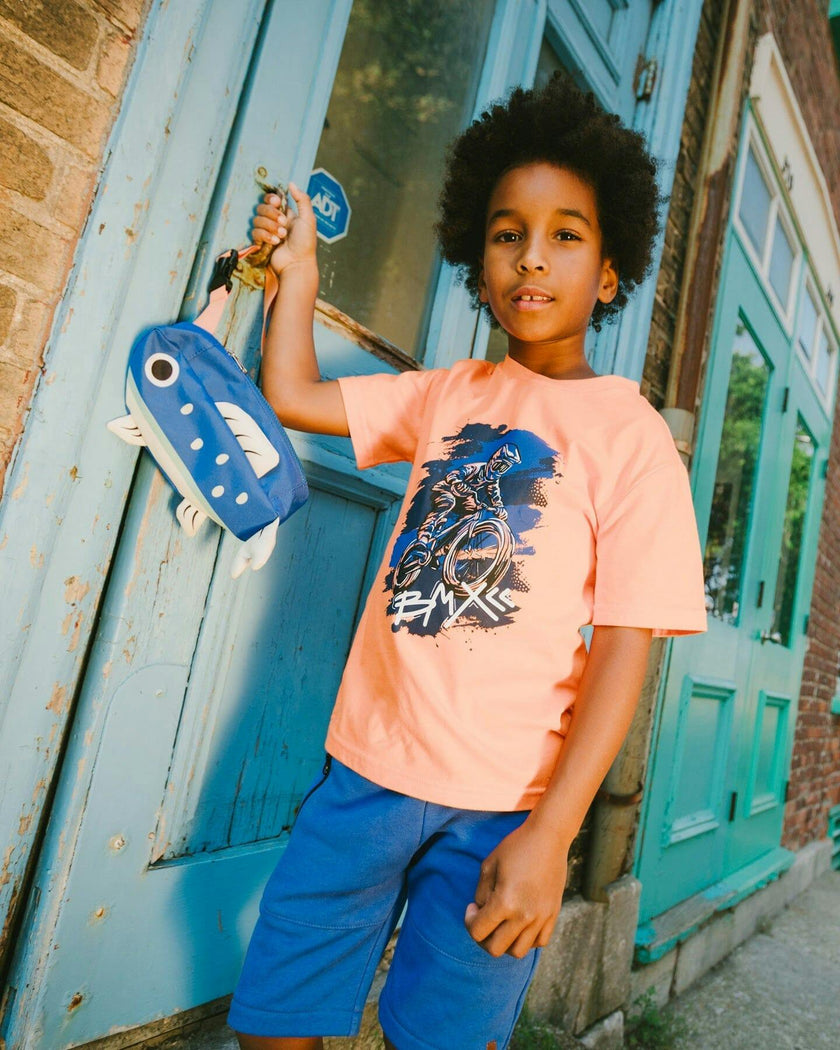 Organic Cotton Jersey T-Shirt With Bmx Print Orange