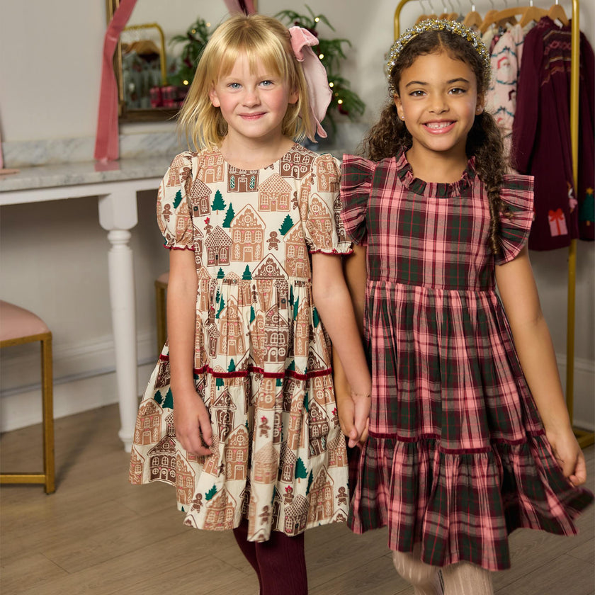 Girls Jennifer Dress - Burgundy Tartan
