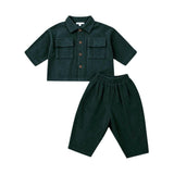 Pine Green Oversized Corduroy Pocket Collared Shirt & Pant Set