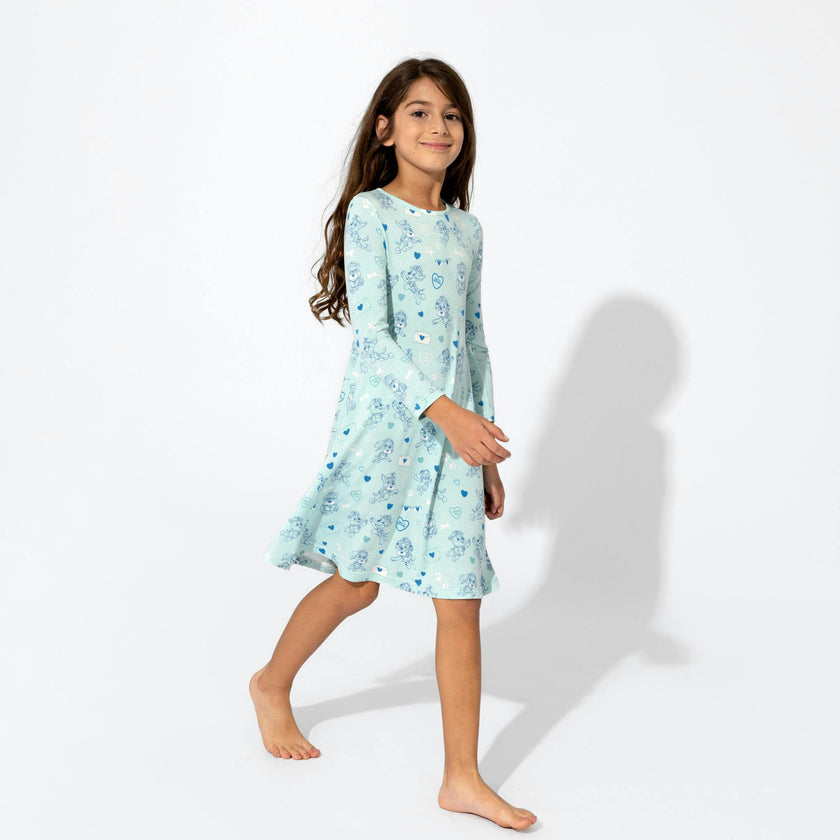 PAW Patrol: Love Paws Blue Bamboo Girls' Long Sleeve Dress