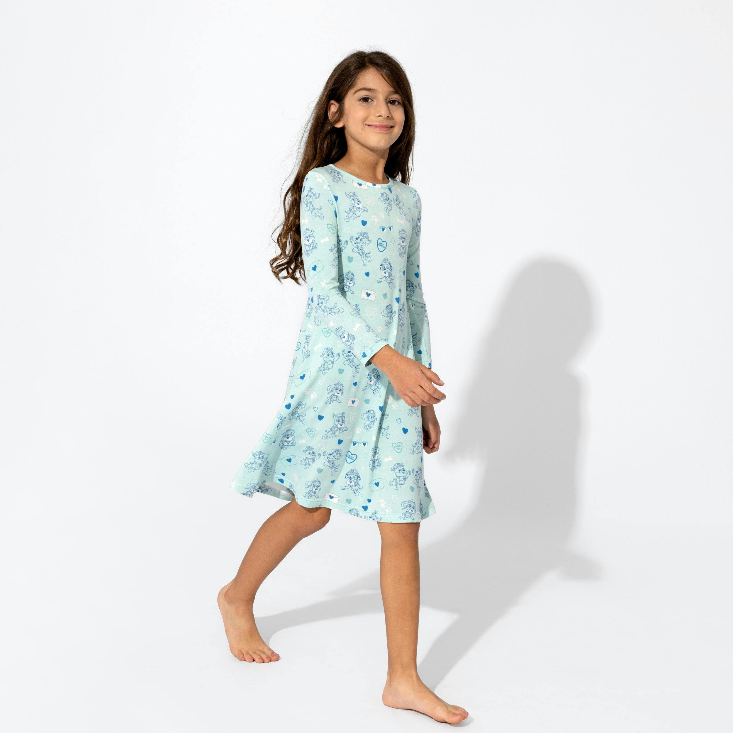 PAW Patrol: Valentine's Blue Bamboo Girls' Long Sleeve Dress
