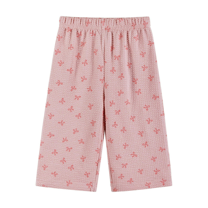 Infant Girls Knit Seersucker Top & Pant Set | Pink Bow Print