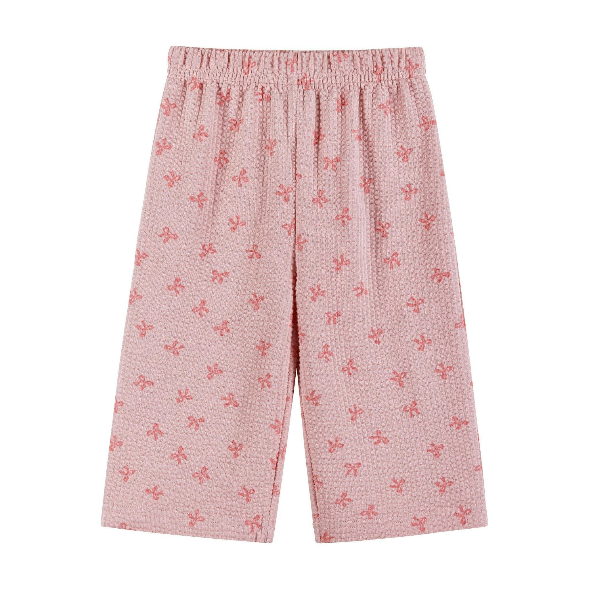 Infant Girls Knit Seersucker Top & Pant Set | Pink Bow Print