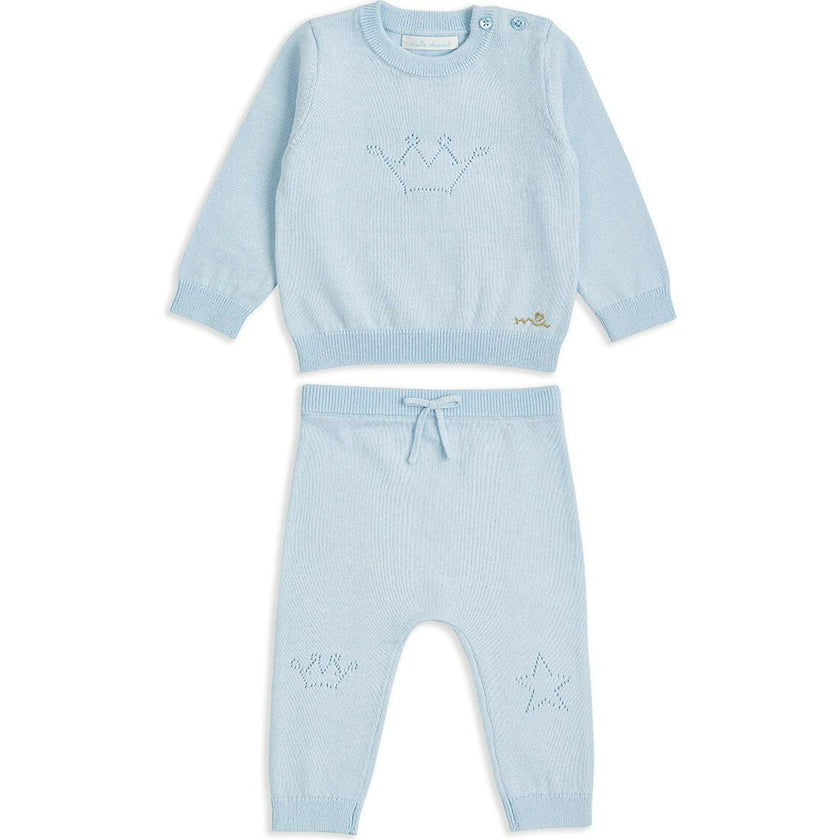 Pointelle Crown Crawler Set - Blue