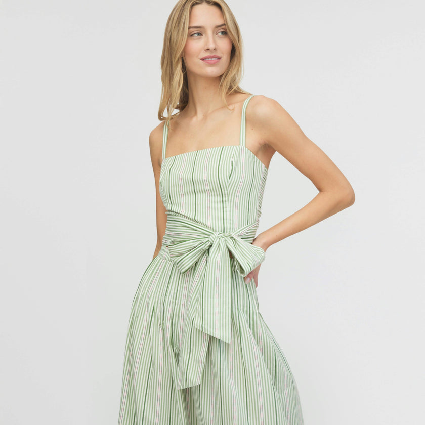The Miranda Top - Green Jacquard Stripe