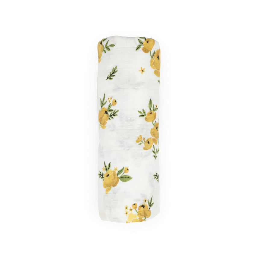 Organic Cotton Muslin Swaddle Blanket - Yellow Roses
