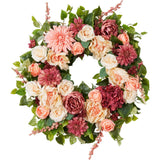 Blush & Bashful - Mixed Dahlia, Peony & Rose Spring Summer Front Door Wreath