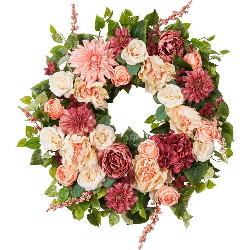 Blush & Bashful - Mixed Dahlia, Peony & Rose Spring Summer Front Door Wreath