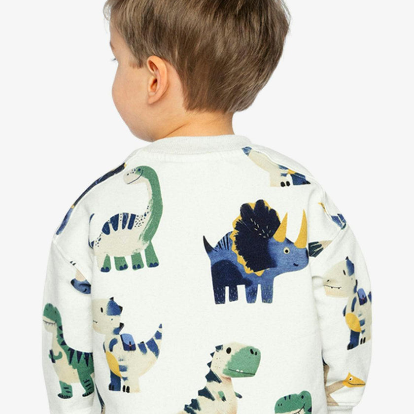 Fleece Sweatshirt Beige Dinosaur Print
