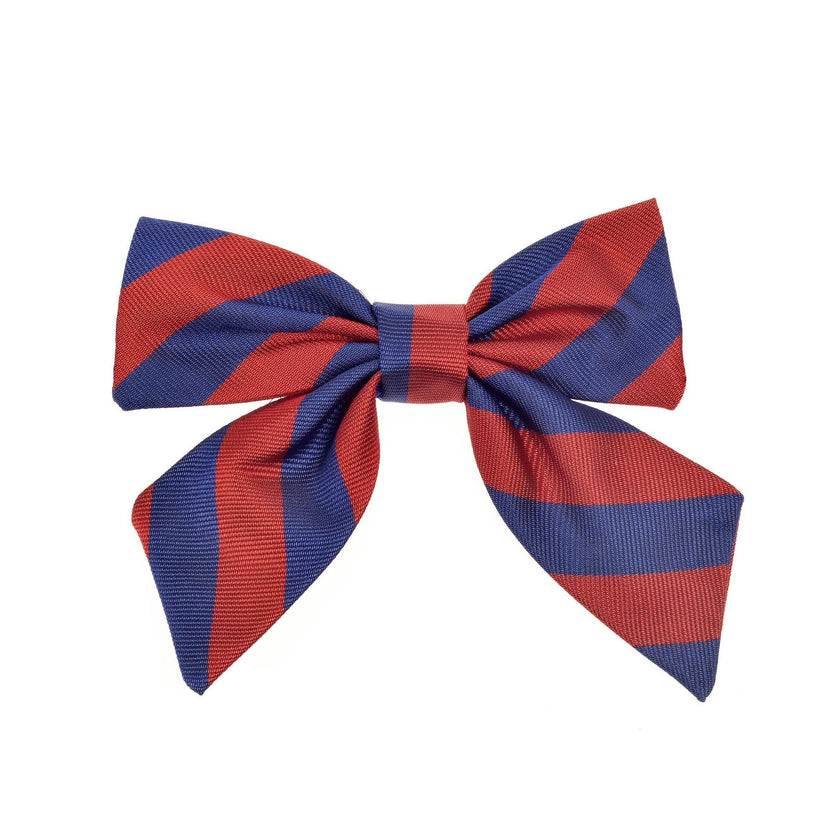 St Clement's Girls Silk Neck Bow - Blue & Red Varsity Stripes