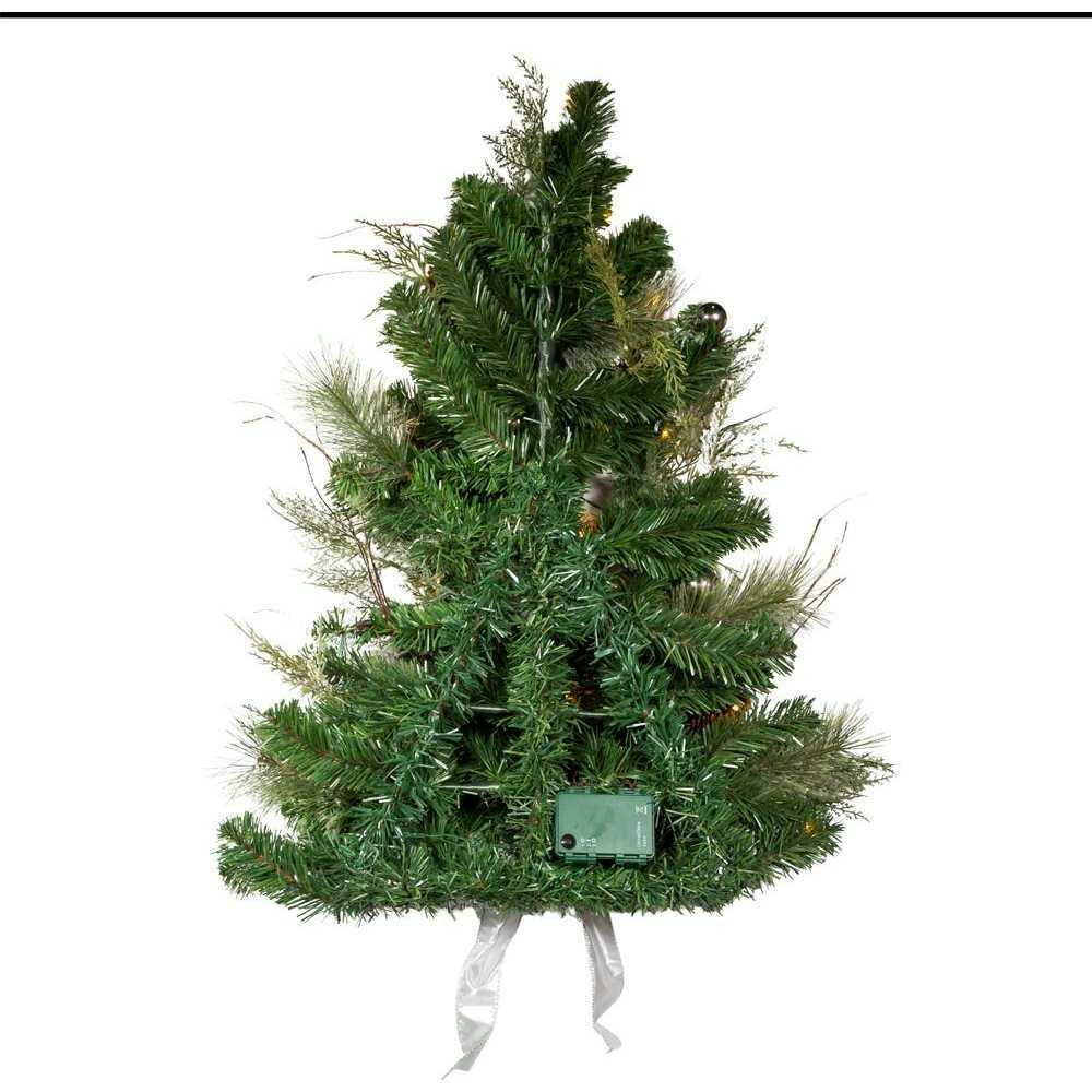 26-Inch Pre-Lit Snowy Silver Wall Tree